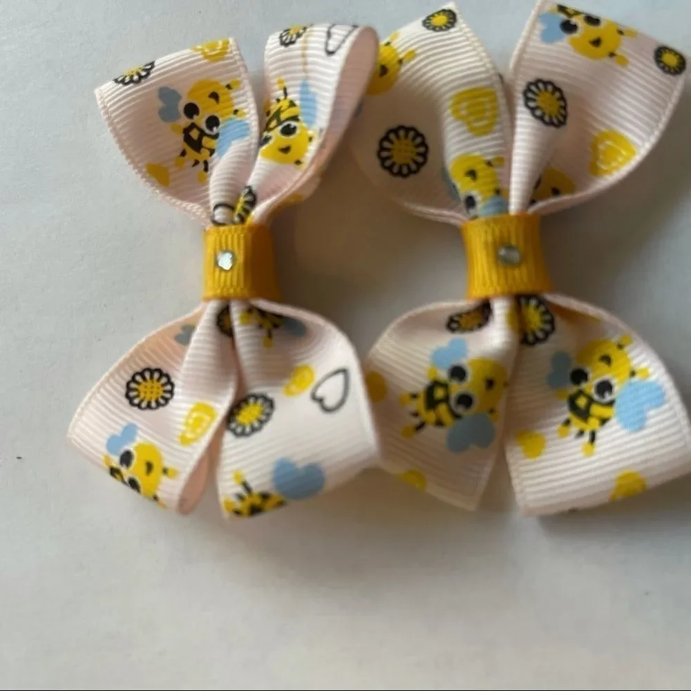 Bow pair hair bows accessories Honey bee love NEW